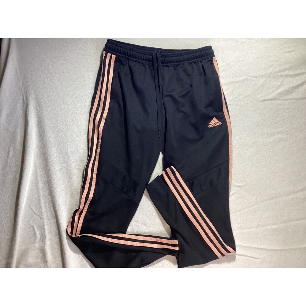 Adidas Womens Climacool Track Pants Black Peach Pink Stripes Tapered Joggers S